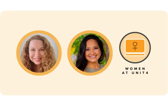 Three circular profile photos displayed side by side. The first circle is labeled ‘Michelle Eisenberg’ The second circle is labeled ‘Laura Aguinaga.’ And the third circle is a logo. 